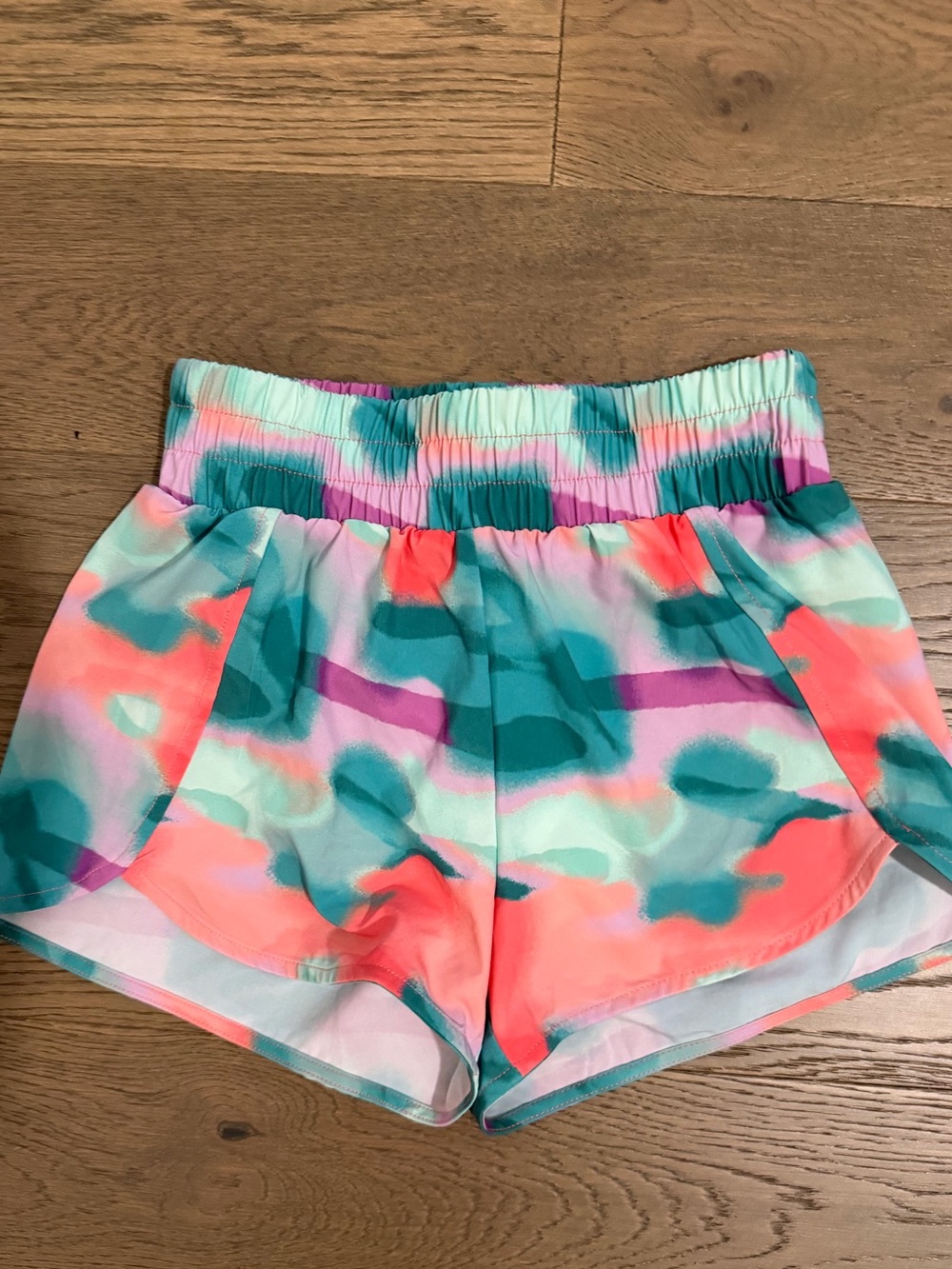 Zella Kid’s Teal, Coral & Purple Watercolor Athletic Shorts